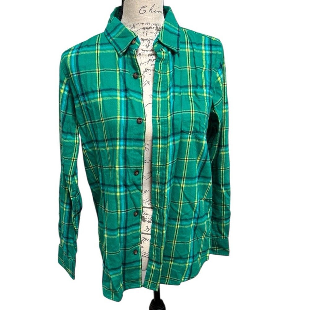 NWOT Cozy Flannel Kids Vibrant Green Plaid Cotton Long Sleeve Shirt